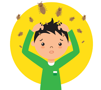 cartoon of boy with head lice
